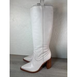 SCHUTZ Trisha Heeled Up Boot in Cold Cream Western Boho Pointed Toe Size 7.5 B